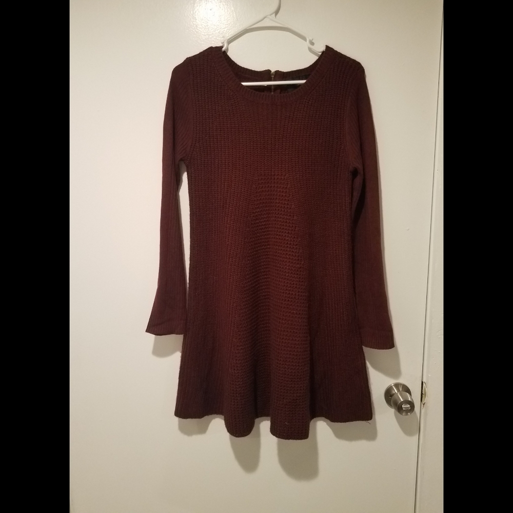 Burgundy knit mini dress